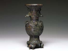 Appraisal: ELABORATE CHINESE BRONZE VASE Superbly cast Chinese archaistic bronze vase