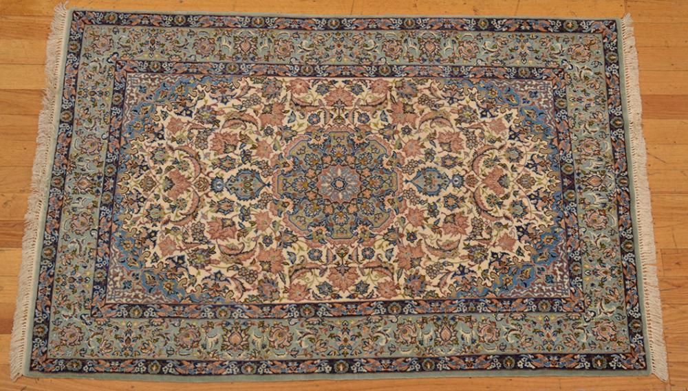 Appraisal: SUPERFINE ISFAHAN Silk base Fine weave of approximately knots per