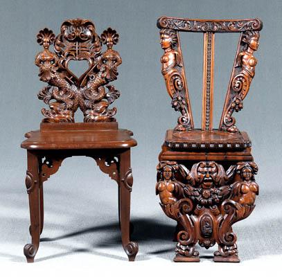 Appraisal: Two Renaissance Revival side chairs each with elaborate figural carving