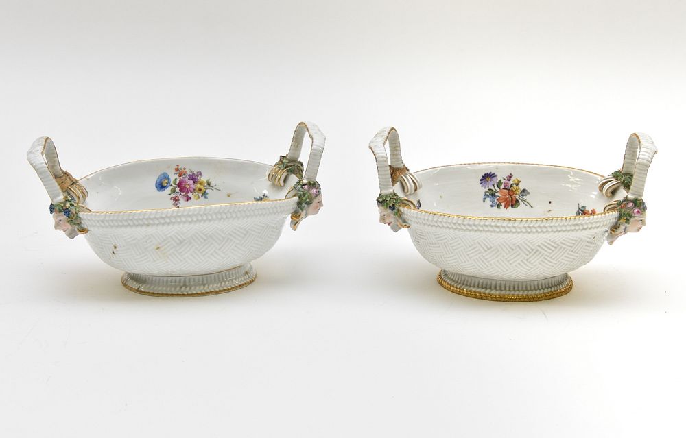 Appraisal: Meissen Sweet Meat Porcelain Baskets Two similar Meissen porcelain sweet