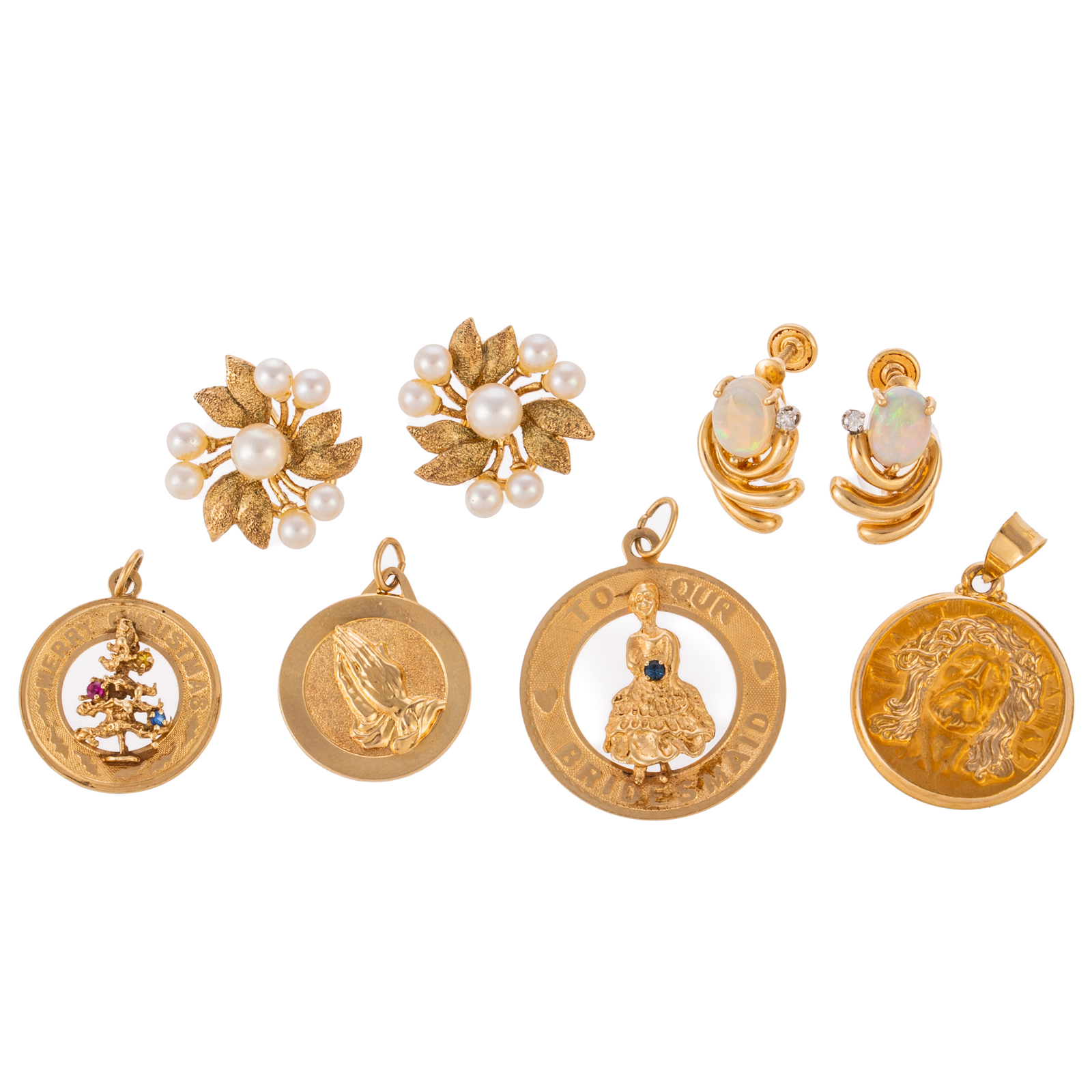 Appraisal: A COLLECTION OF CHARMS PEARL EARRINGS IN GOLD Four K