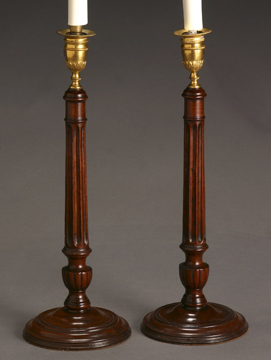 Appraisal: Pair of George III Style Ormolu Mounted Mahogany Candlesticks Last