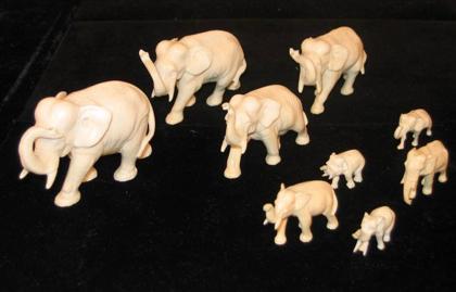 Appraisal: Nine graduating elephant ivory elephant models All modeled standing ranging