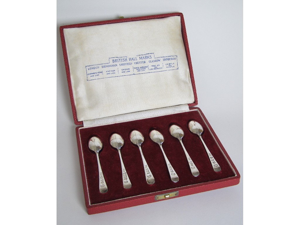 Appraisal: A cased set of six silver teaspoons with British hallmarks