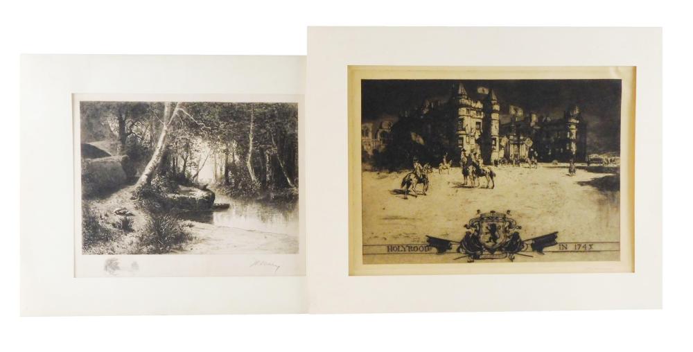 Appraisal: Two etchings one after Adolphe Appian - Man Fishing in