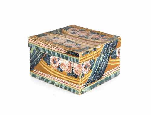 Appraisal: Square wallpaper box th c with pink roses and green