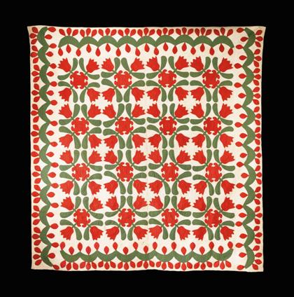 Appraisal: Cotton appliqued quilt pennsylvania mid- th century The field with