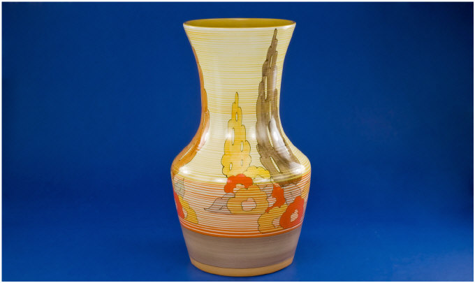 Appraisal: Clarice Cliff Vase Capri Orange Circa Hand painted on yellow