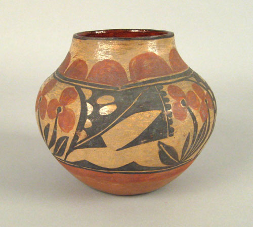 Appraisal: Southwest polychrome pottery olla with floral and leaf patterns h