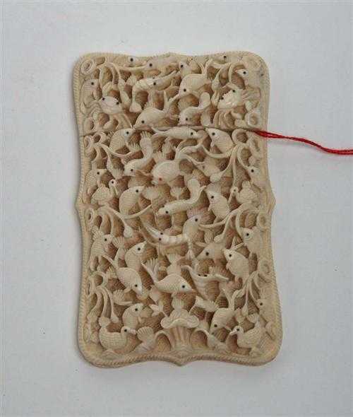 Appraisal: CARVED IVORY VISITING CARD CASE China th century L cm