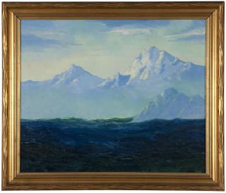 Appraisal: George Bickerstaff Oceanscape with snow-capped mountains most likely Alaska signed