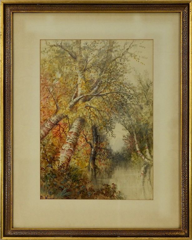 Appraisal: American Signed Hunt Autumn WC Landscape Painting United States Early