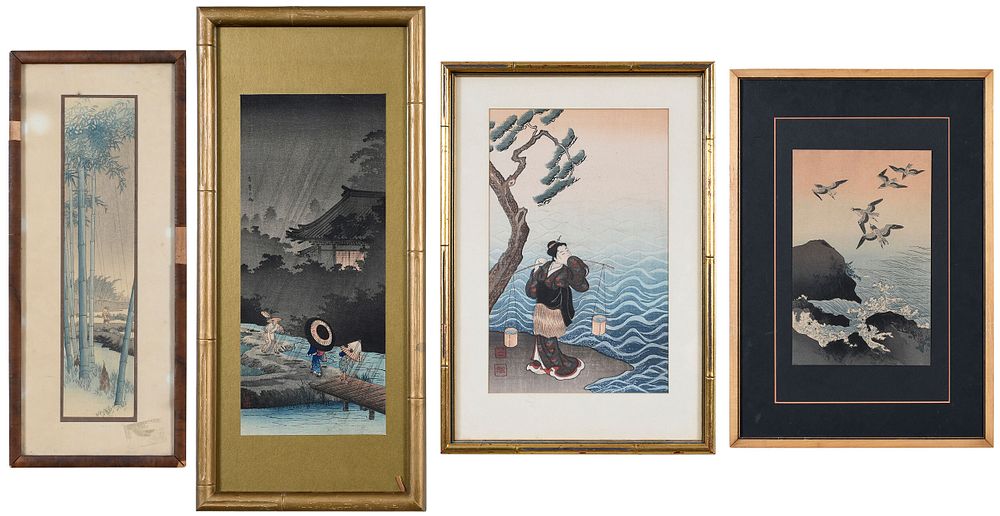 Appraisal: Group of Four Japanese Woodblock Prints Shotei Hokuju Japanese active