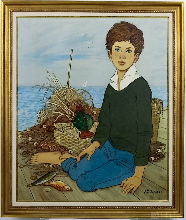 Appraisal: Philippe Noyer Acrylic Canvas Painting of A Boy Philippe L