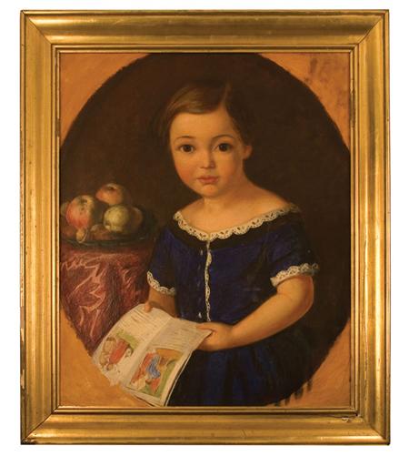 Appraisal: CHILDREN'S ILLUSTRATION Oil painting of a young girl reading a