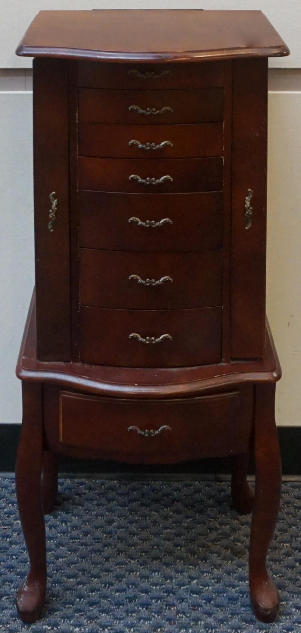 Appraisal: QUEEN ANNE STYLE STAINED FRUITWOOD JEWELRY CABINET H IN CM