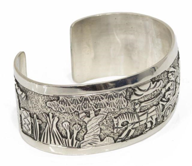 Appraisal: Native American sterling silver overlay cuff bracelet Elaine Becenti Navajo