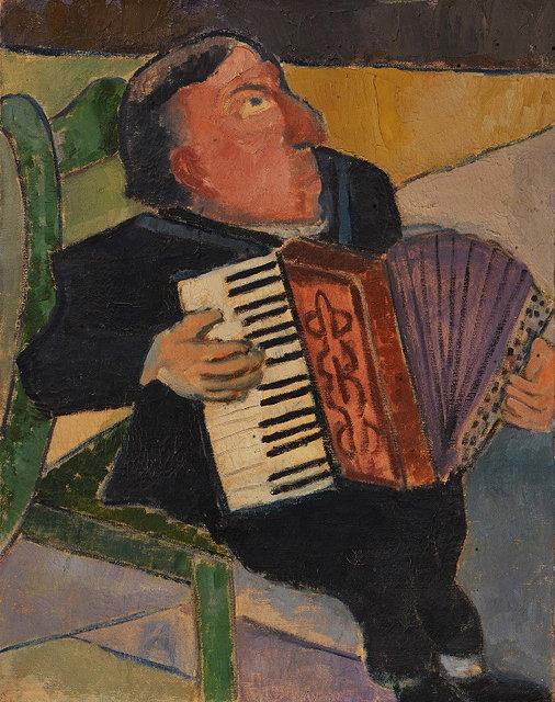 Appraisal: CIRCLE OF MIKHAIL LARIONOV - The accordion player oils on