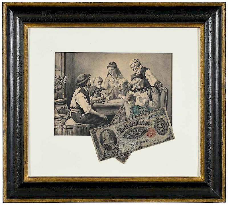 Appraisal: American School th century The Poker Game Trompe l'Oeil en