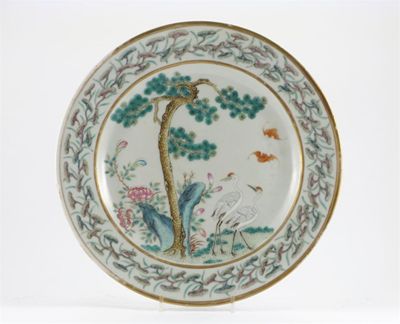 Appraisal: A Chinese plate painted with two standing cranes a pine