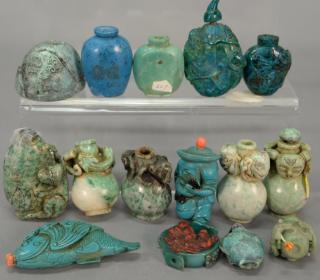 Appraisal: Fifteen turquoise and hardstone snuff bottles ht in to in