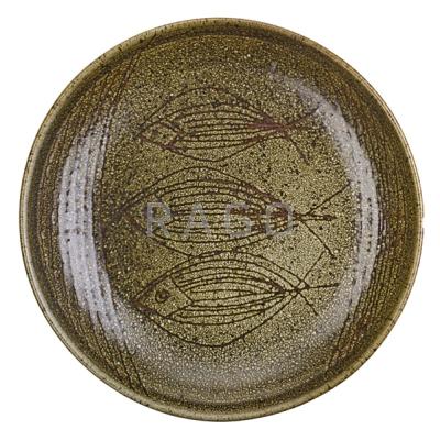 Appraisal: ANTONIO PRIETO - Large glazed stoneware bowl incised with fish