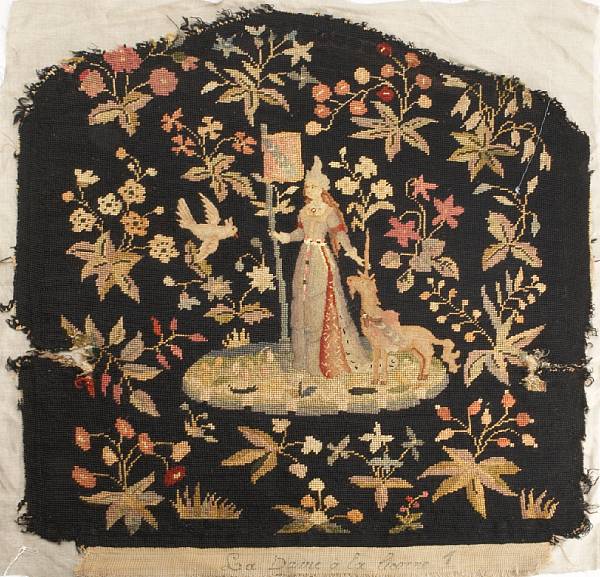 Appraisal: A group of two needlepoint heraldic panels probably meant for