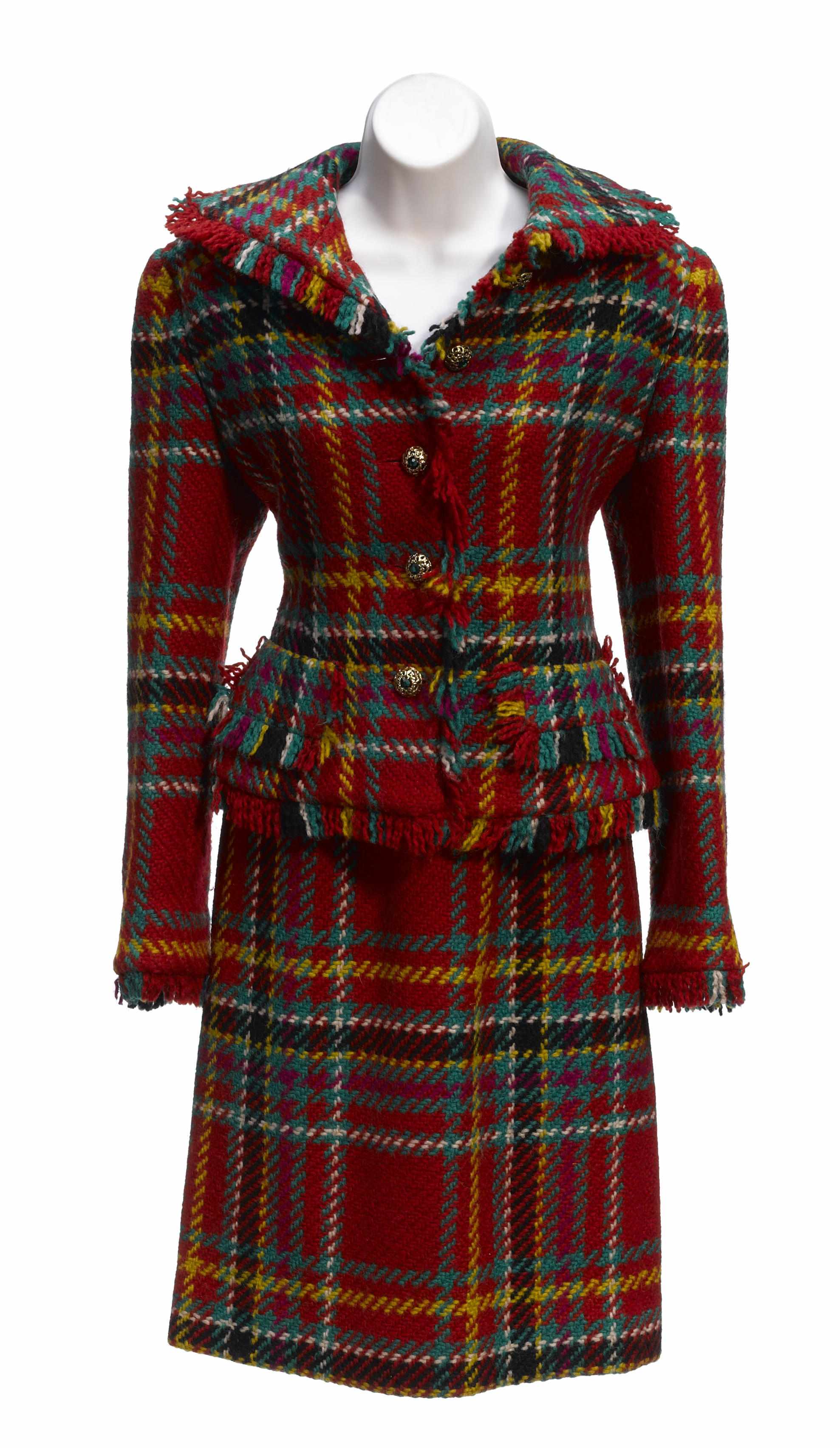 Appraisal: An Oscar de la Renta red and grey plaid tweed