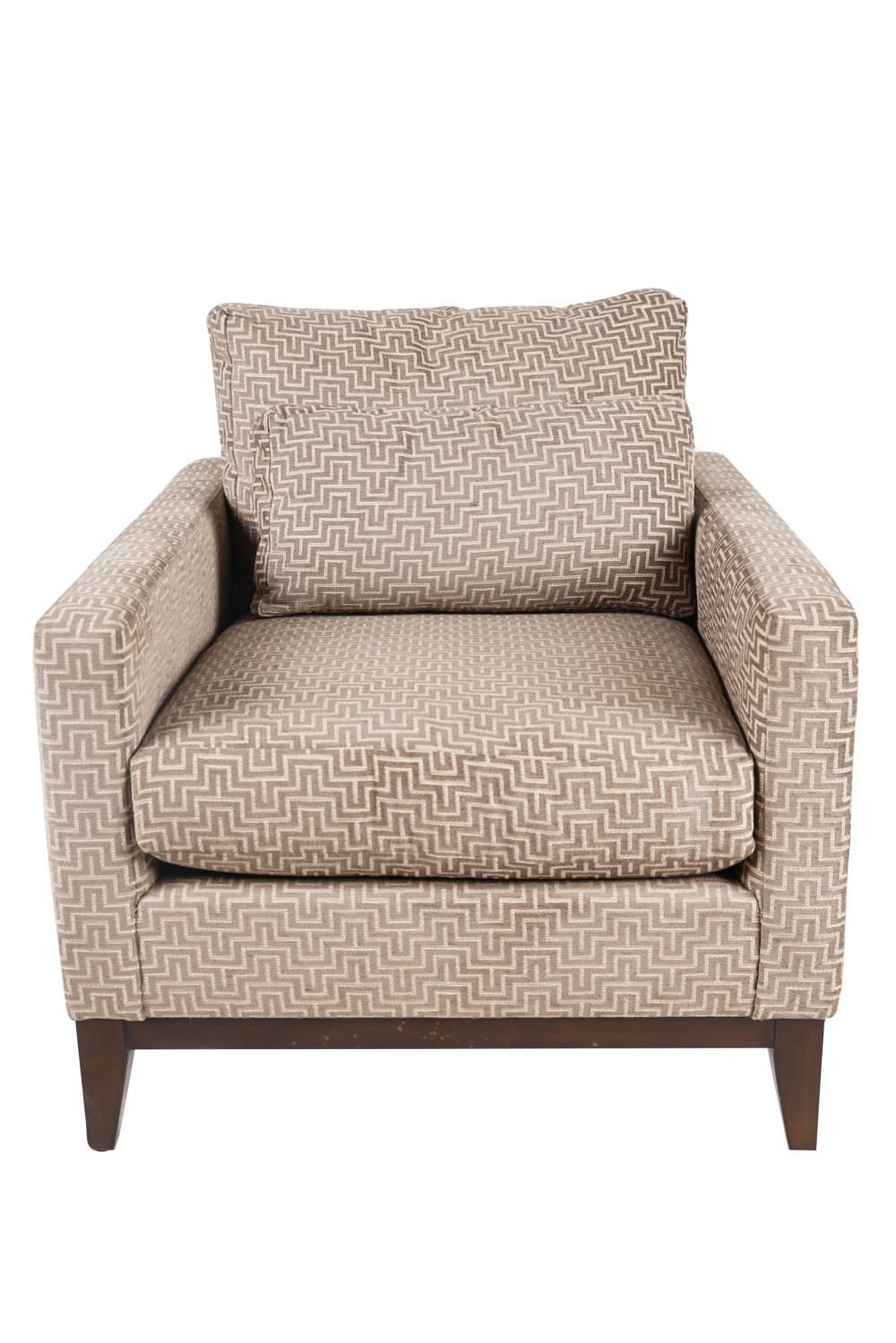 Appraisal: CONTEMPORARY UPHOLSTERED CLUB CHAIRgeometric pattern three removable cushions inches wide