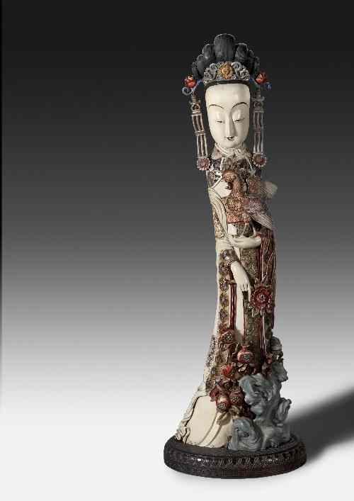 Appraisal: A good Chinese carved and polychrome decorated carved ivory standing