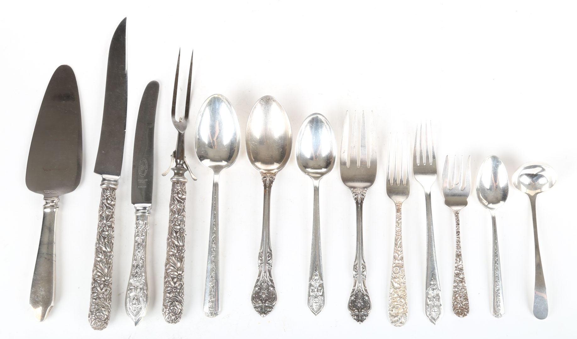 Appraisal: American continental sterling silver flatware notably Kirk Repousse -piece carving