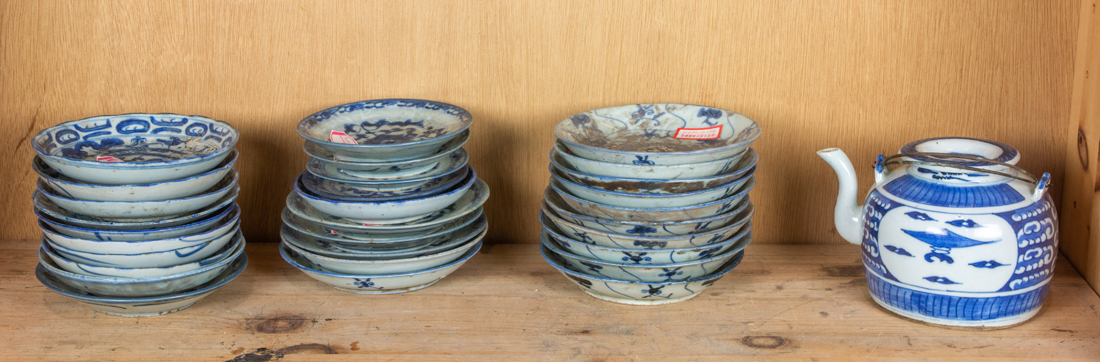 Appraisal: SHELF OF CHINESE BLUE AND WHITE WARES Shelf of Chinese