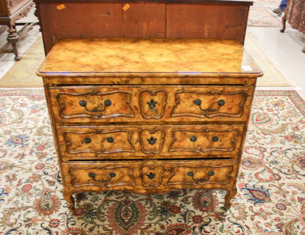 Appraisal: THREE-DRAWER PROVINCIAL STYLE COMMODE imported th century sponged paint finish