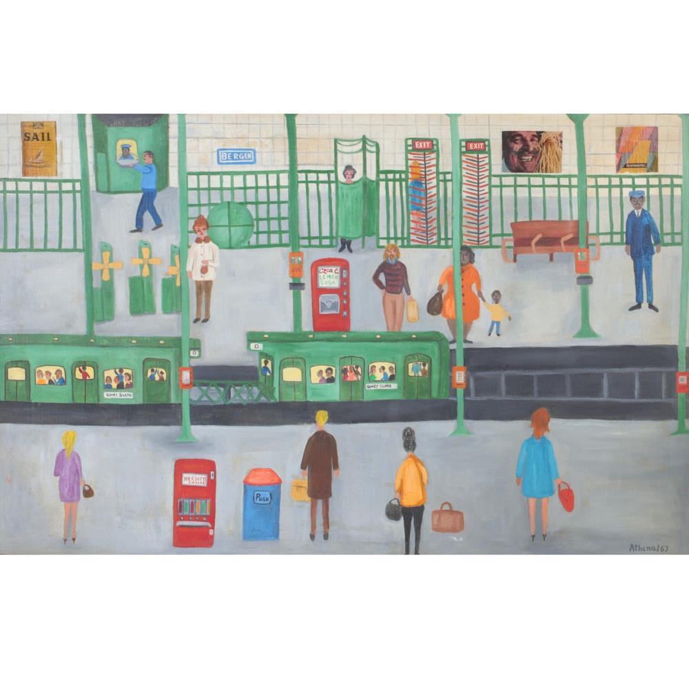 Appraisal: Athena Ebers Greece - On the Subway ' oil on