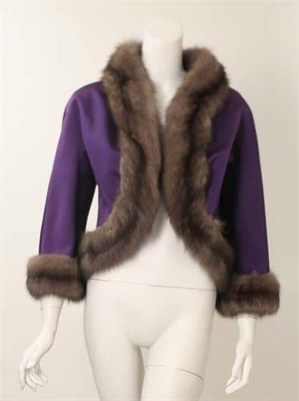 Appraisal: Guy LaRoche haute couture violet satin sable-trimmed jacket s- s