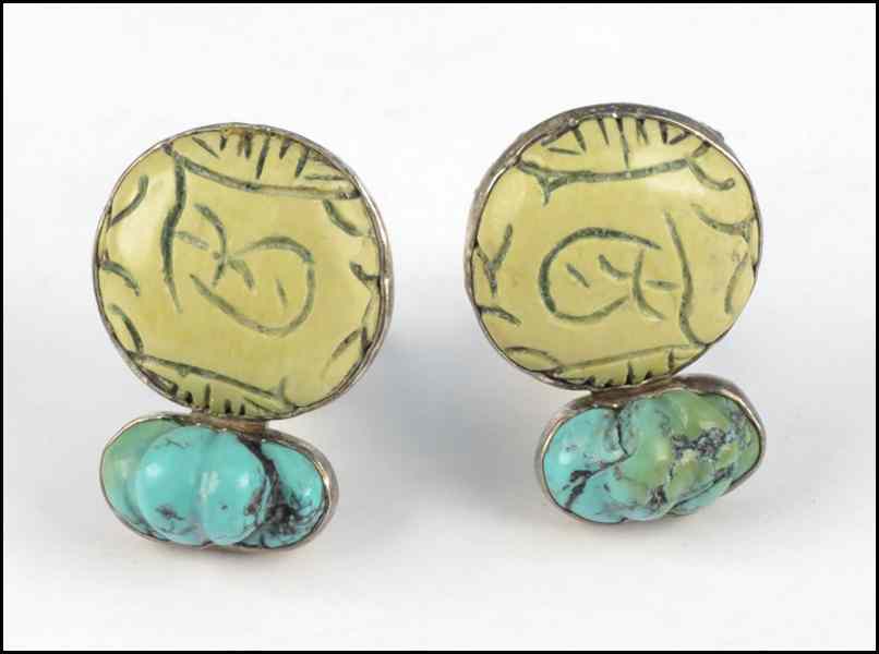 Appraisal: STERLING SILVER AND VINTAGE TURQUOISE EARRINGS Signed Rebecca Dallas Texas