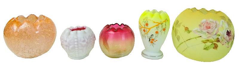 Appraisal: Five Collectible Art Glass Rose Bowls Five Collectible Art Glass