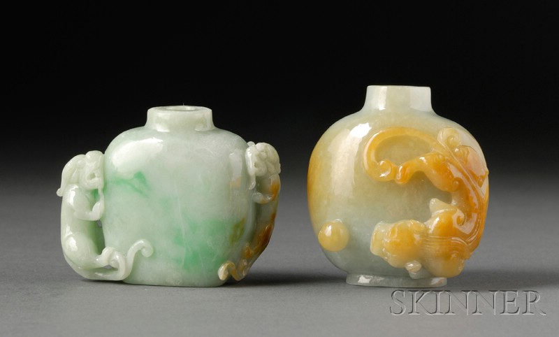 Appraisal: Two Jade Snuff Bottles one pale green with bright green