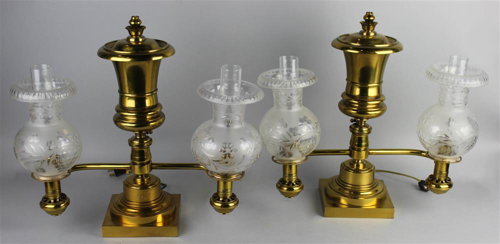 Appraisal: PAIR OF GILT BRONZE ARGAND LAMPS LABELED 'JOHN B JONES