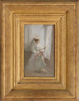 Appraisal: MANNER OF JAMES MCNEILL WHISTLER WOMAN WITH BOUQUET Oil on