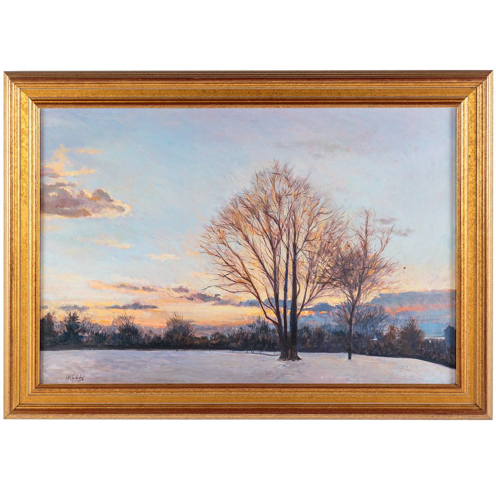 Appraisal: Nathaniel K Gibbs Winter Sunset oil American - Oil on