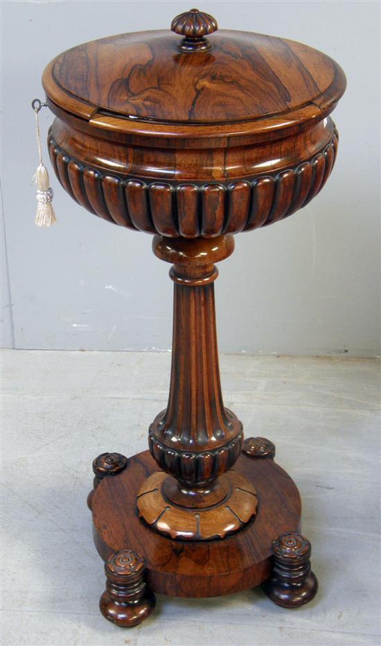 Appraisal: William IV rosewood circular teapoy the domed and hinged cover