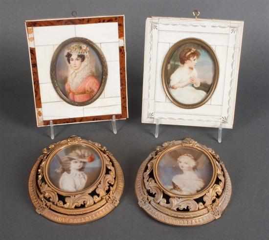 Appraisal: Two pairs of Continental gouache on ivory portraits of women