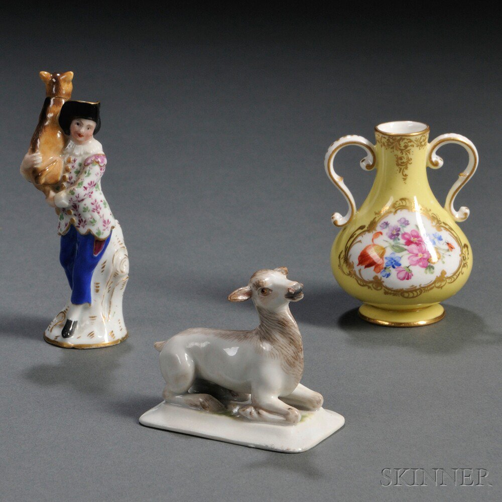 Appraisal: Three Small Meissen Porcelain Items Germany th century a miniature