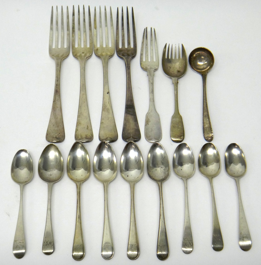 Appraisal: Silver table flatware comprising four Old English pattern table forks