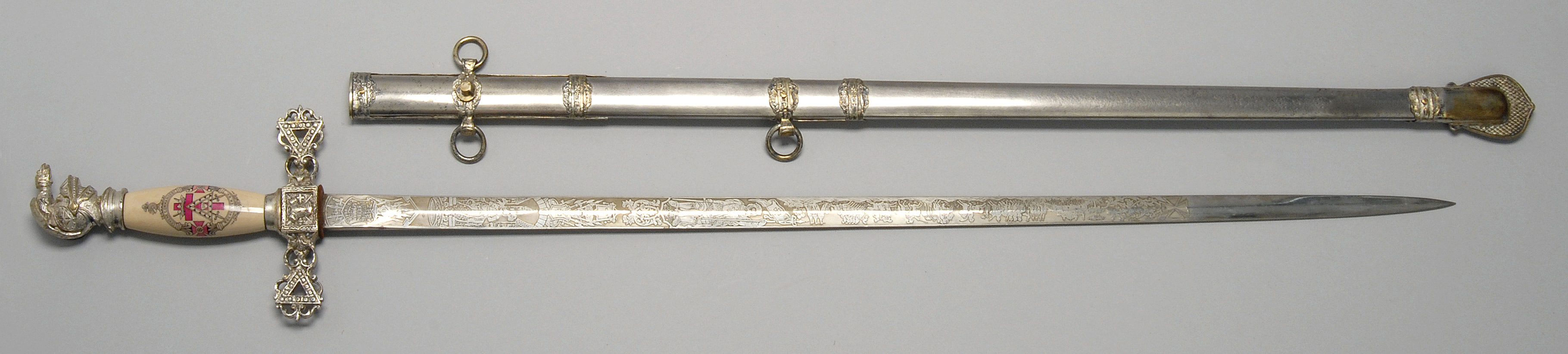 Appraisal: KNIGHTS TEMPLAR SWORD AND SCABBARD Made by Pettibone Bros Cincinnati