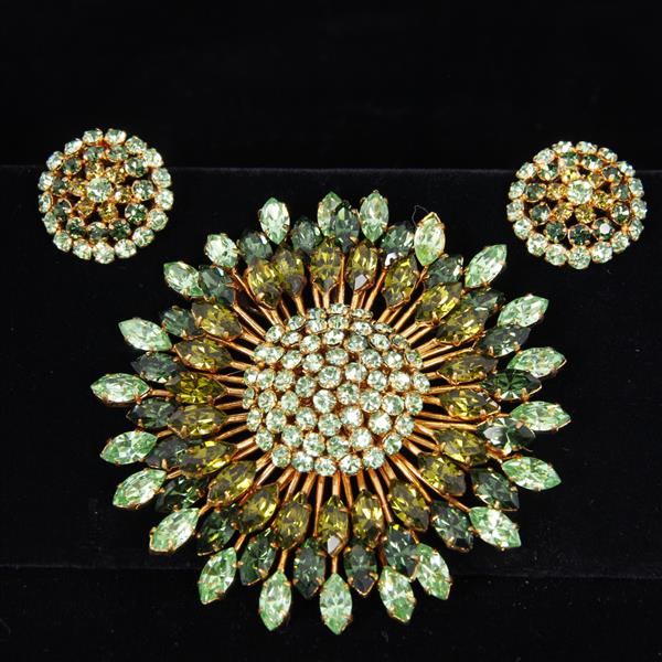 Appraisal: Austrian Crystal Flower Brooch Pin Clip Earrings in green tones