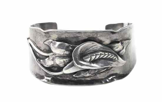 Appraisal: A Sterling Silver Cuff Bracelet Peer Smed having calla lily