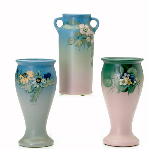 Appraisal: WELLER Three Hudson vases one painted by M Ansel with