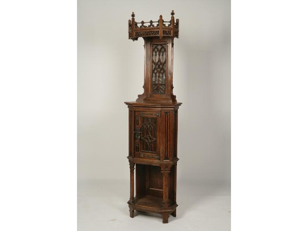 Appraisal: A TH CENTURY OAK GOTHIC REVIVAL CABINET with a pierced